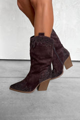 JACKSON Diamanté Detail Cowboy Western Boots - Chocolate Brown - 4