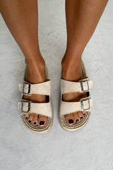 JOIE Chunky Espadrille Buckle Sandals - Beige