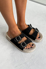JOIE Chunky Espadrille Buckle Sandals - Black - 2