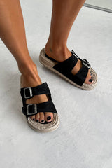 JOIE Chunky Espadrille Buckle Sandals - Black - 1