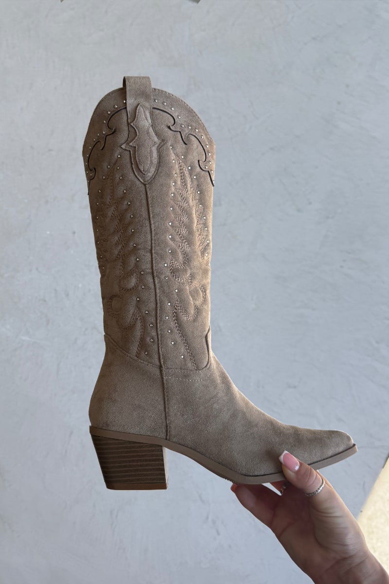 KANSAS Knee High Western Cowboy Boots - Taupe