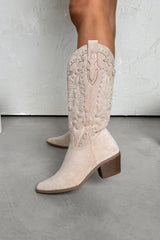 KANSAS Knee High Western Cowboy Boots - Beige - 1