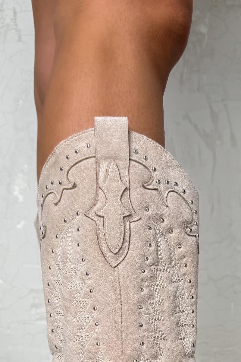 KANSAS Knee High Western Cowboy Boots - Beige - 2