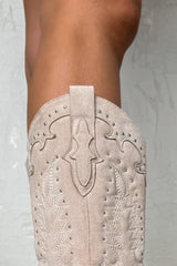 KANSAS Knee High Western Cowboy Boots - Beige - 2