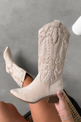 KANSAS Knee High Western Cowboy Boots - Beige - 3