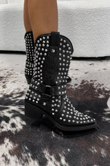 KARRIE Studded Western Cowboy Ankle Boots - Black - 3