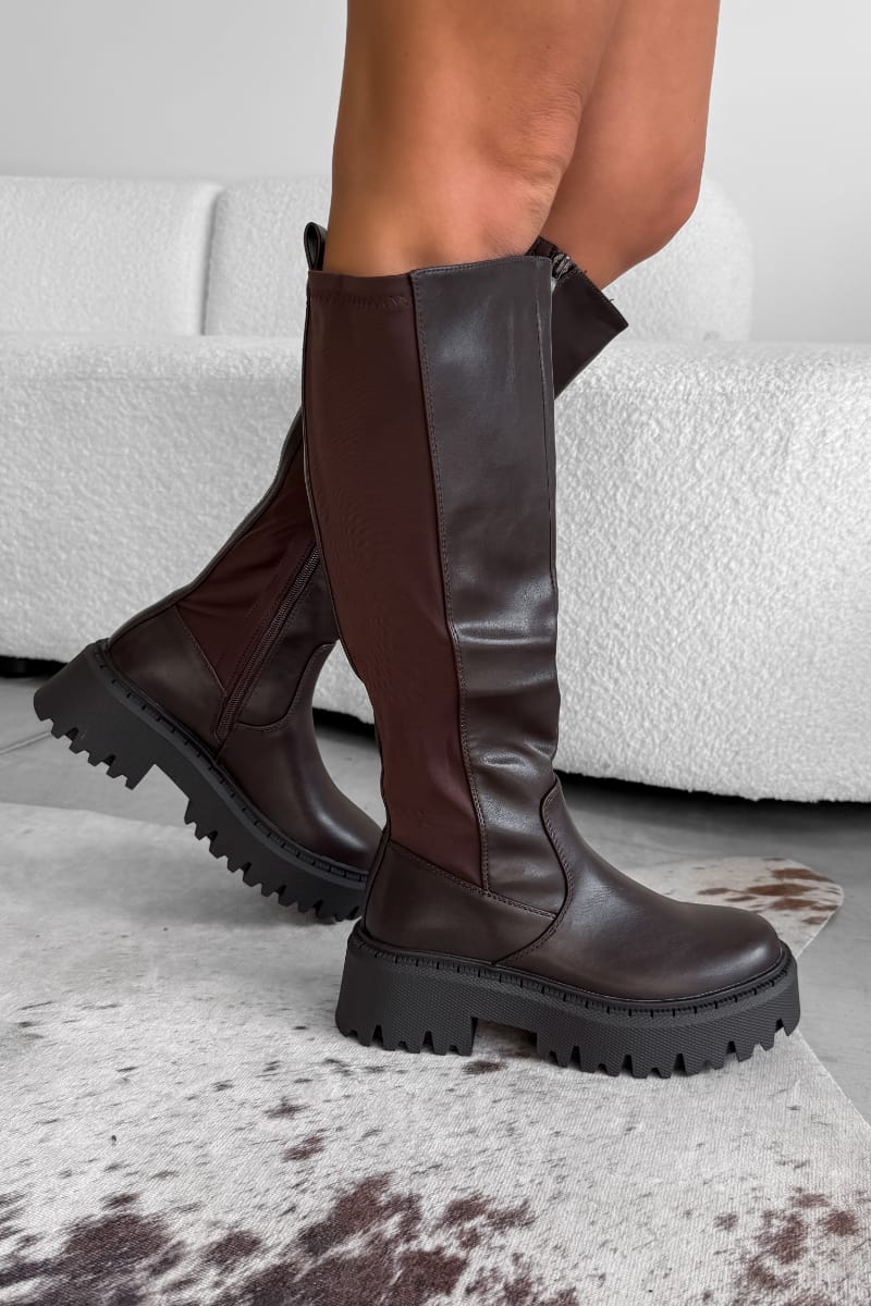 KATE Knee High Platform Boots - Brown