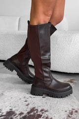 KATE Knee High Platform Boots - Brown