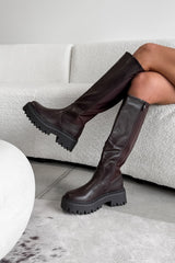 KATE Knee High Platform Boots - Brown - 1