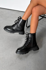 KIANNA Chunky Military Boots - Black Croc - 3
