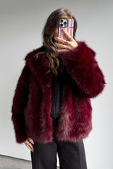 KIARNA Faux Fur Jacket - Burgundy Red - 4