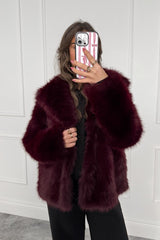KIARNA Faux Fur Jacket - Burgundy Red - 2