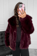 KIARNA Faux Fur Jacket - Burgundy Red - 1