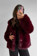 KIARNA Faux Fur Jacket - Burgundy Red - 5