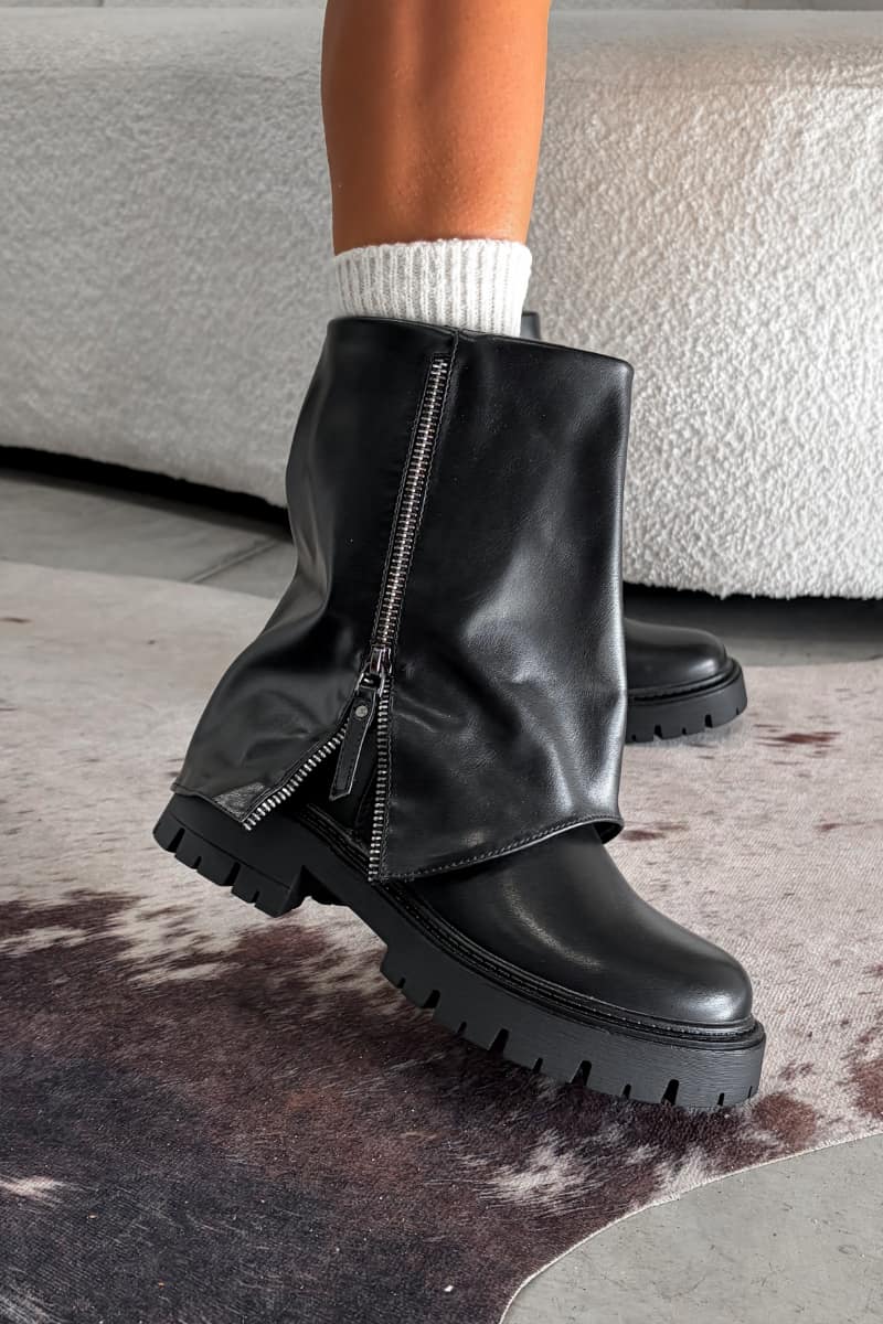 KICK BACK Zip Flared Platform Boots - Black -1