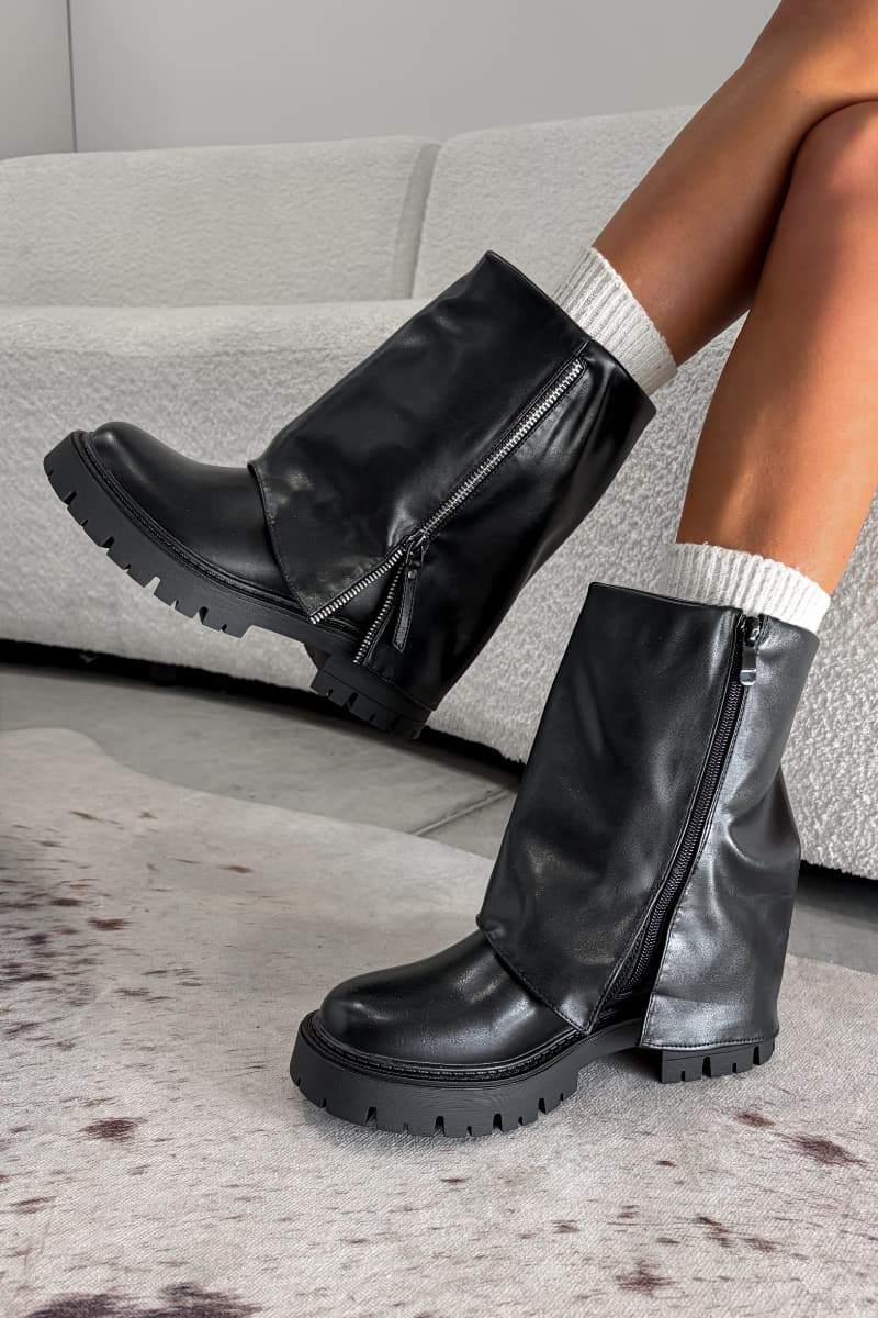 KICK BACK Zip Flared Platform Boots - Black -3