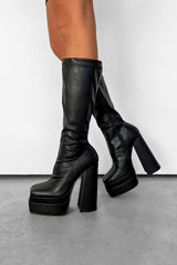 KIKI Platform Sock Fit Mid Boots - Black PU - 3