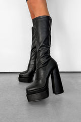 KIKI Platform Sock Fit Mid Boots - Black PU - 2
