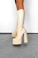 KIKI Platform Sock Fit Mid Boots - Cream PU - 2