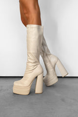 KIKI Platform Sock Fit Mid Boots - Cream PU - 1