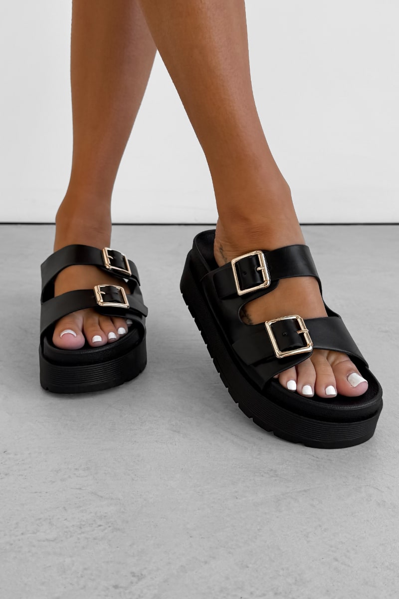 KORA Chunky Buckle Sandals - Black
