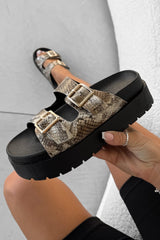 KORA Chunky Buckle Sandals - Gold Snake