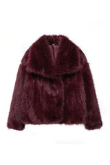 Faux Fur Jacket - Burgundy