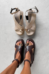 LATINA Chunky Gold Toe Ring Sandals - Brown - 3