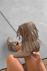 LAUREL Western Tassel Ankle Cowboy Boots - Beige