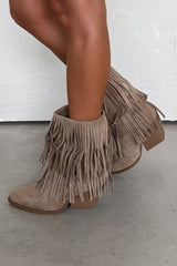 LAUREL Western Tassel Ankle Cowboy Boots - Beige - 1