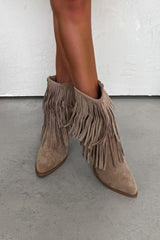 LAUREL Western Tassel Ankle Cowboy Boots - Beige - 2