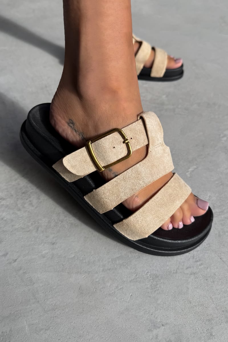 LAYLA Gladiator Strap Sandal - Beige Suede