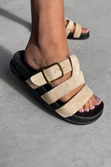 LAYLA Gladiator Strap Sandal - Beige Suede