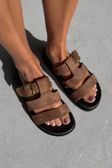 LAYLA Gladiator Strap Sandal - Brown Suede