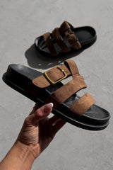 LAYLA Gladiator Strap Sandal - Brown Suede