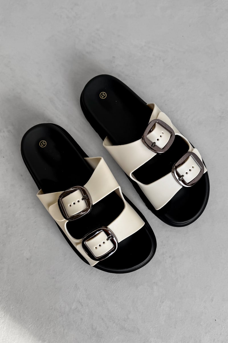 LEAH Chunky Buckle Sandals - Cream