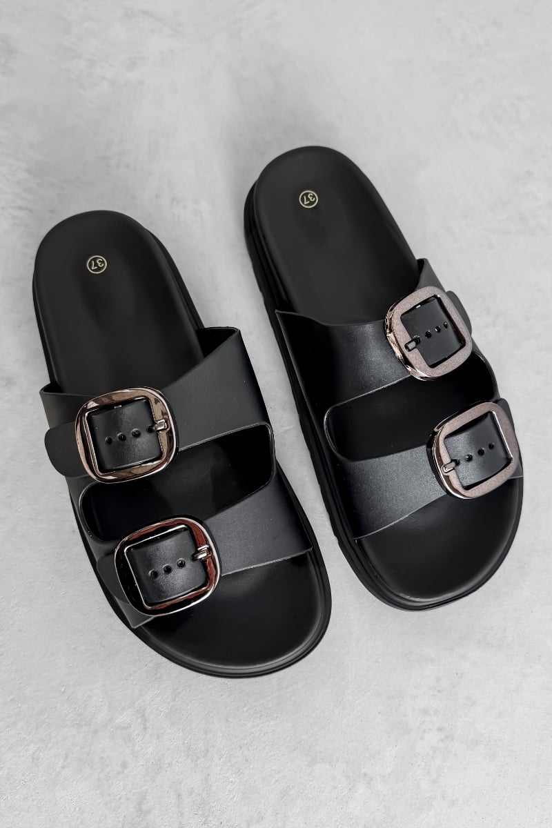 LEAH Chunky Buckle Sandals - Black