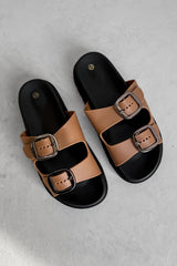 LEAH Chunky Buckle Sandals - Tan