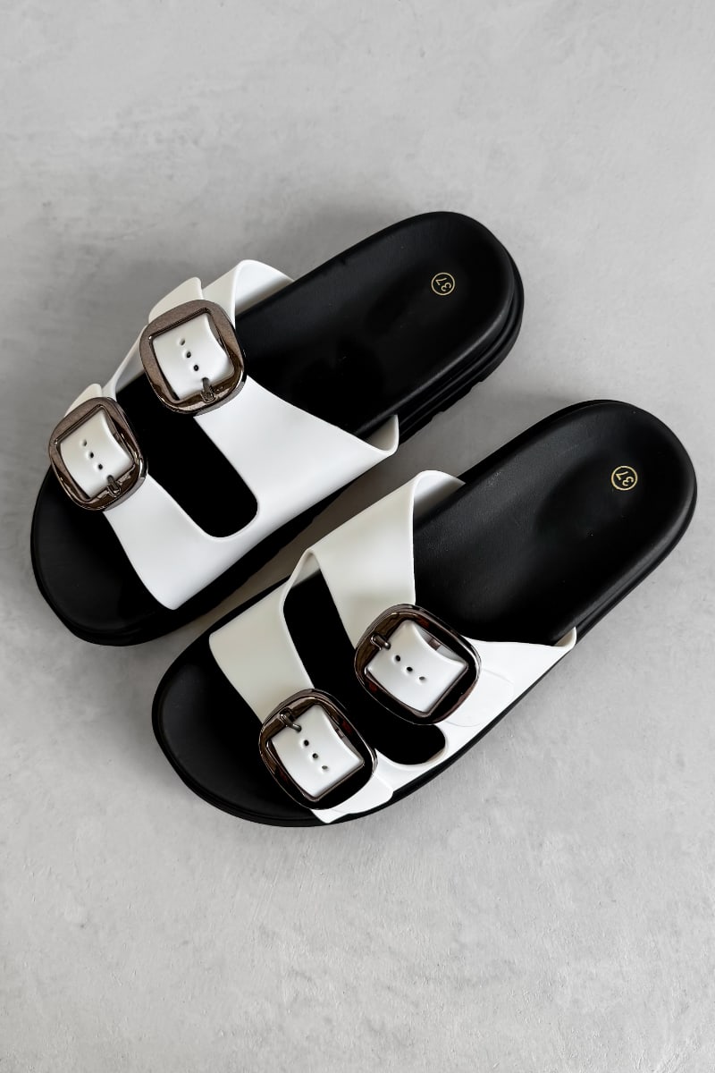 LEAH Chunky Buckle Sandals - White