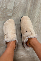 LEAH Suede Outdoor Slipper Clog - Beige -2