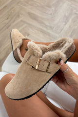 LEAH Suede Outdoor Slipper Clog - Beige -1