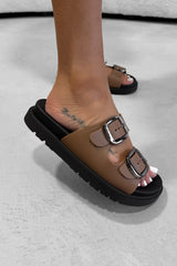 LEAH Chunky Buckle Sandals - Tan - 3