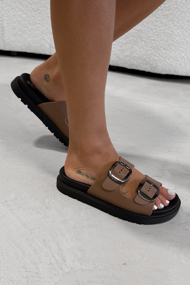 LEAH Chunky Buckle Sandals - Tan - 2