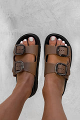 LEAH Chunky Buckle Sandals - Tan - 4