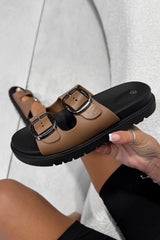 LEAH Chunky Buckle Sandals - Tan - 1