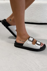 LEAH Chunky Buckle Sandals - White - 3