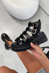 LEIA Chunky Gladiator Sandals - Black - 1