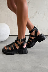 LEIA Chunky Gladiator Sandals - Black - 2