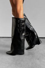 LENA Knee High Buckle Boots - Black - 2