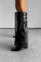 LENA Knee High Buckle Boots - Black - 3